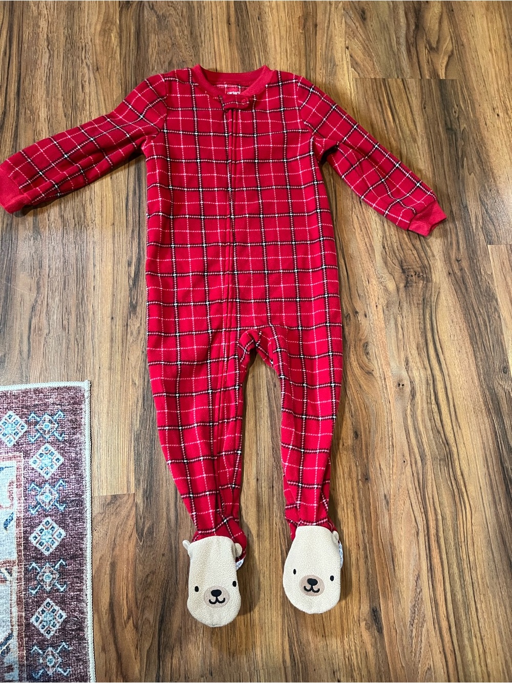 3/$10 Red Plaid Kids One-Piece Footed Pajamas